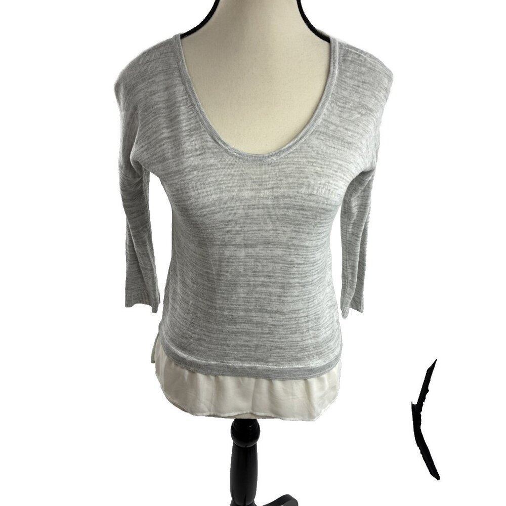 Express Womens Knit Top Layered Hem Lightweight Casual XS Gray